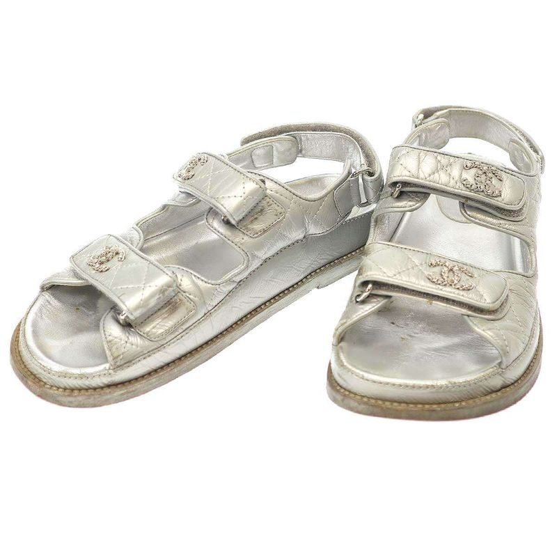 Chanel Footbed Coco Mark Sandals 0 G35927 Silver Grayish 36c