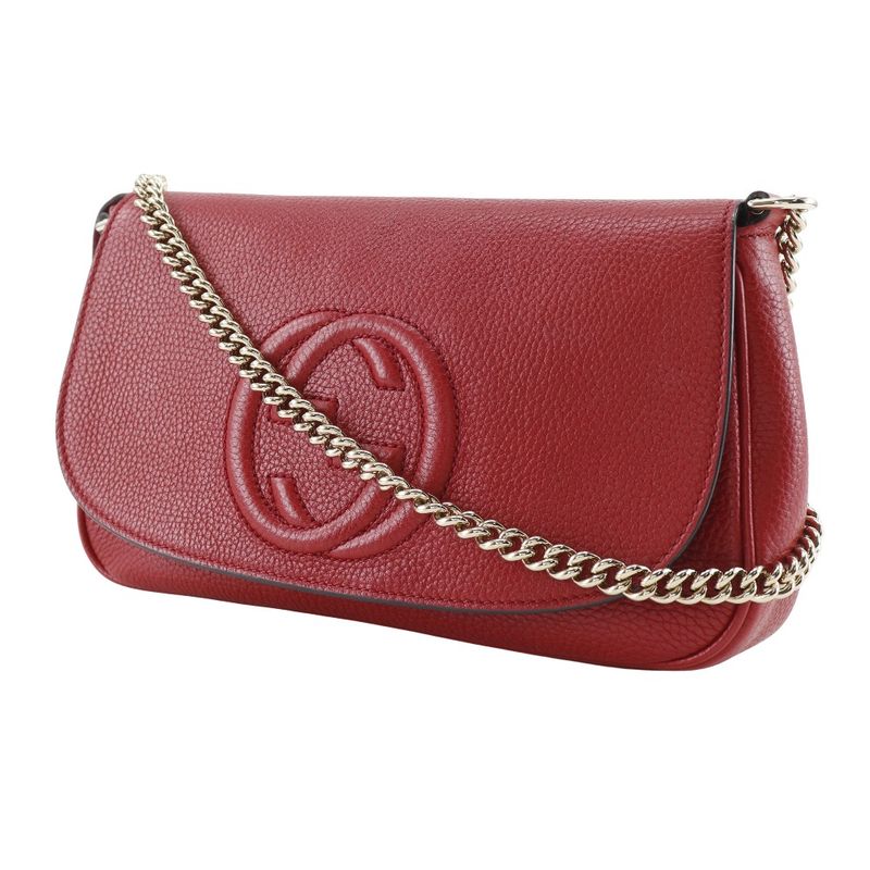Gucci Soho Chain Shoulder Interlocking G 536224 Leather Red Ladies Shoulder Bag
