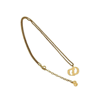 Christian Dior Vintage CD Logo Necklace Pendant Choker Accessory Gold 652-3