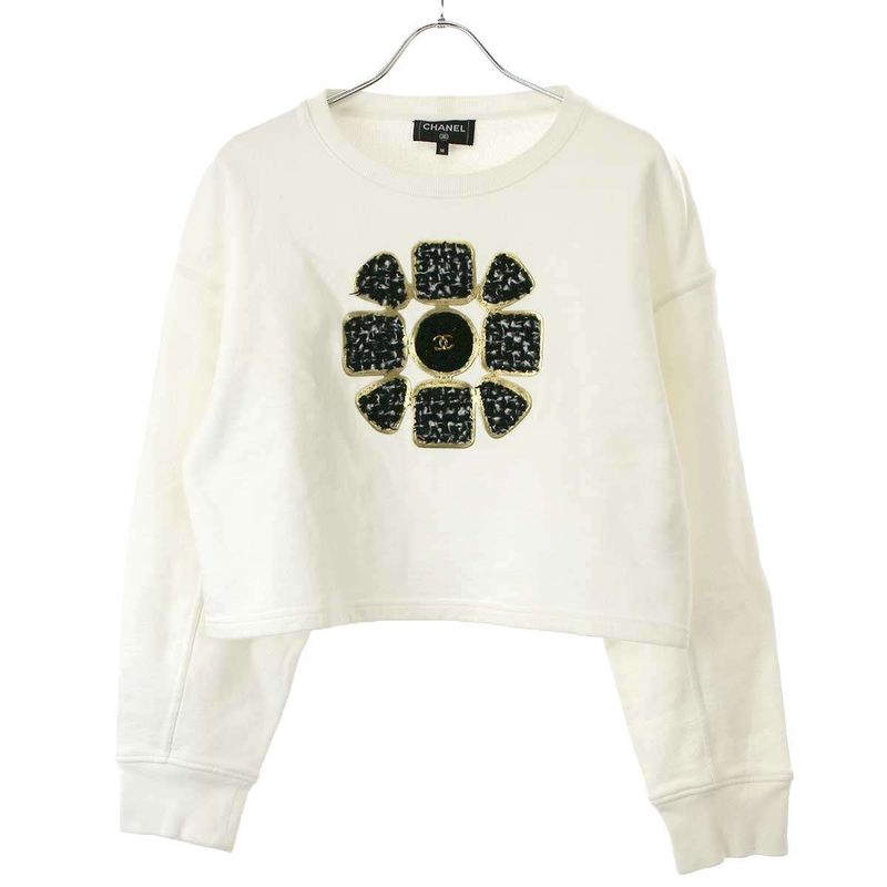 Chanel 20aw Sunflower Tweed Sweatshirt White M P65655k61341