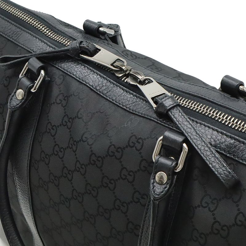 Gucci GG Nylon Tote Shoulder Bag Leather Black Silver Hardware Outlet Item