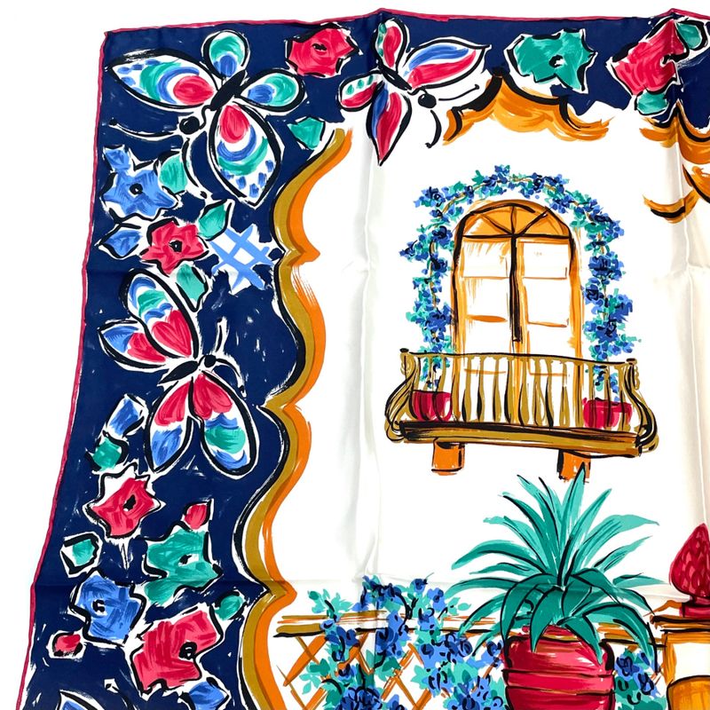 Fendi Scarf Large Silk Logo Floral Pattern With Box Multicolor