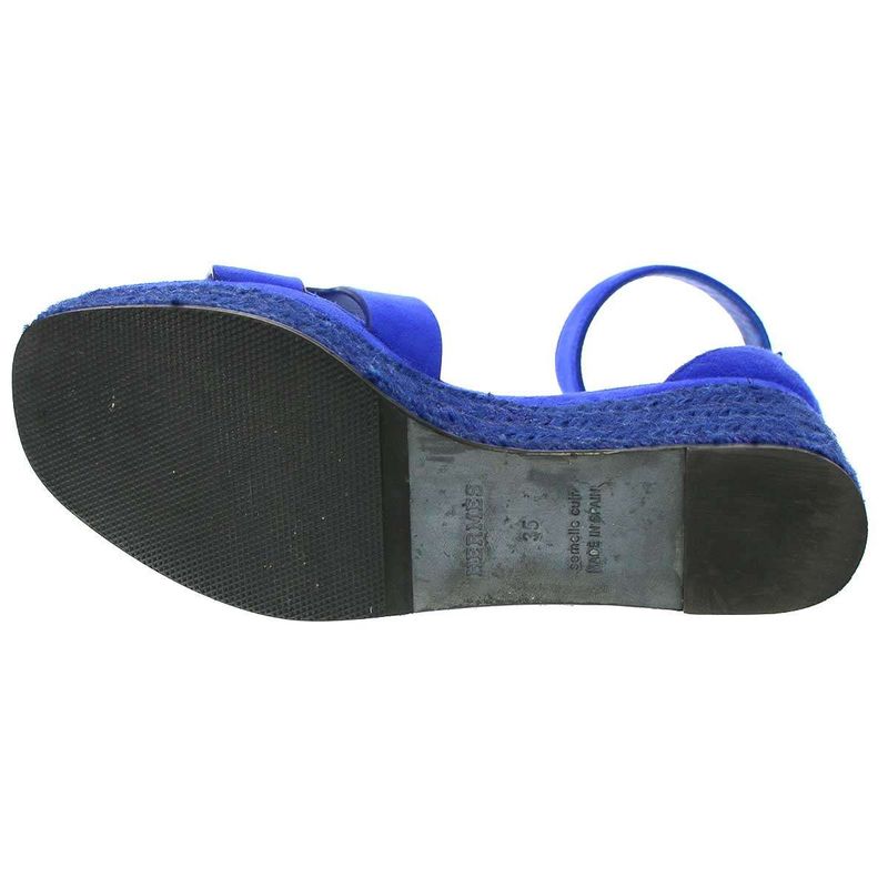 Hermes 24ss Espadrille Elda Suede Leather Wedge Sole Sandals Blue 35