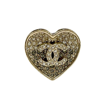 Chanel Ring Gold Black Coco Mark Heart Rhinestone