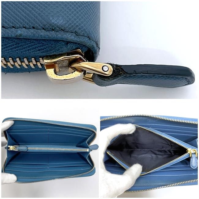 Prada Round Zipper Long Wallet Blue Cobalt 1m0506 Excellent Condition Wallet