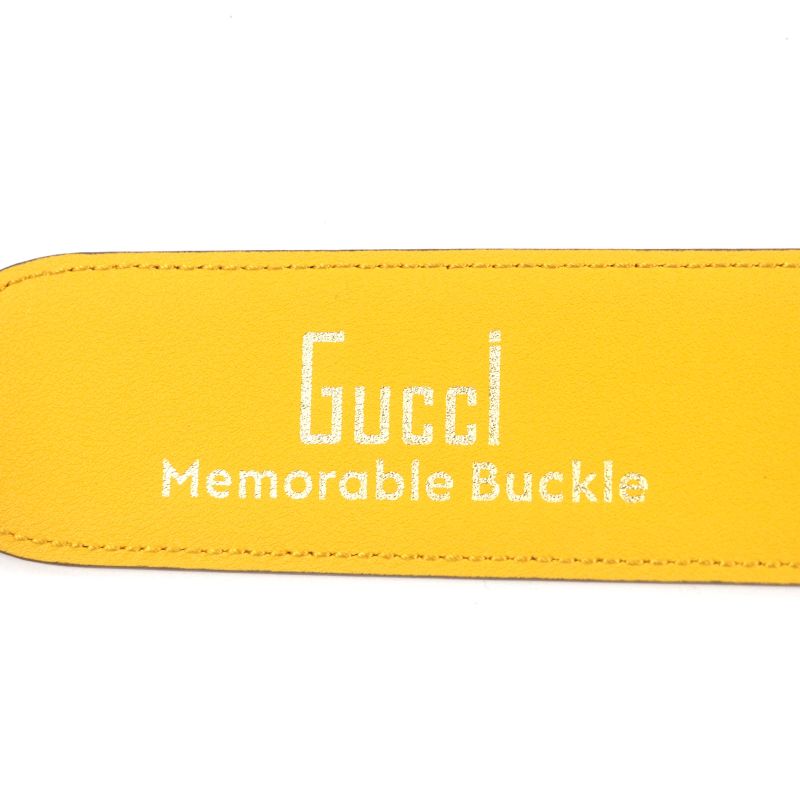  Gucci Memorable Buckle 709954 G Logo Buckle Bicolor Leather Belt Yellow Blue