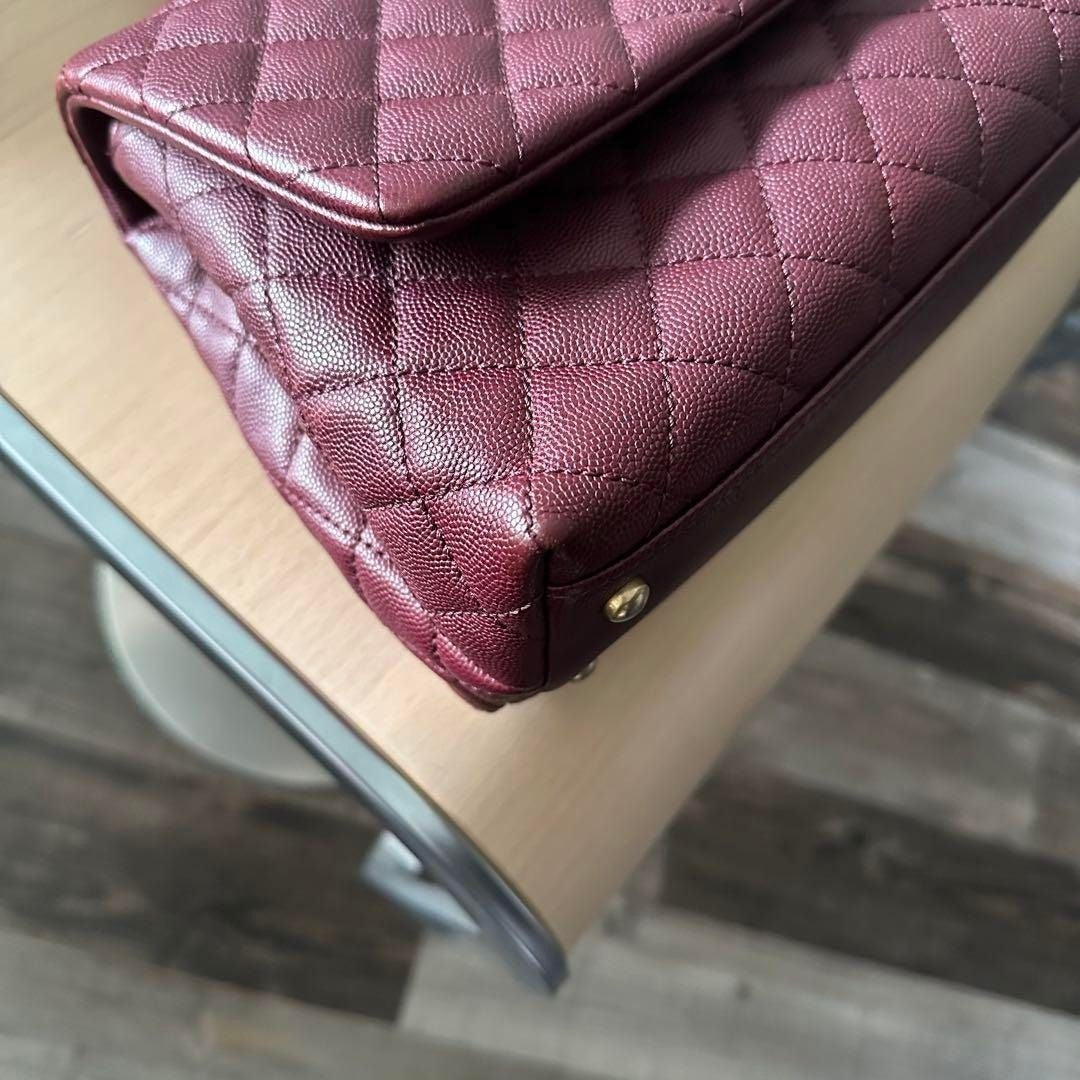 CHANEL Caviar Lizard Embossed Quilted Small Coco Handle Flap Burgundy