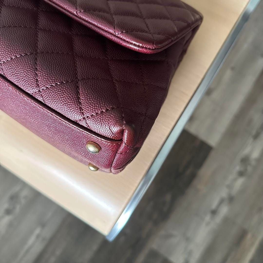 CHANEL Caviar Lizard Embossed Quilted Small Coco Handle Flap Burgundy