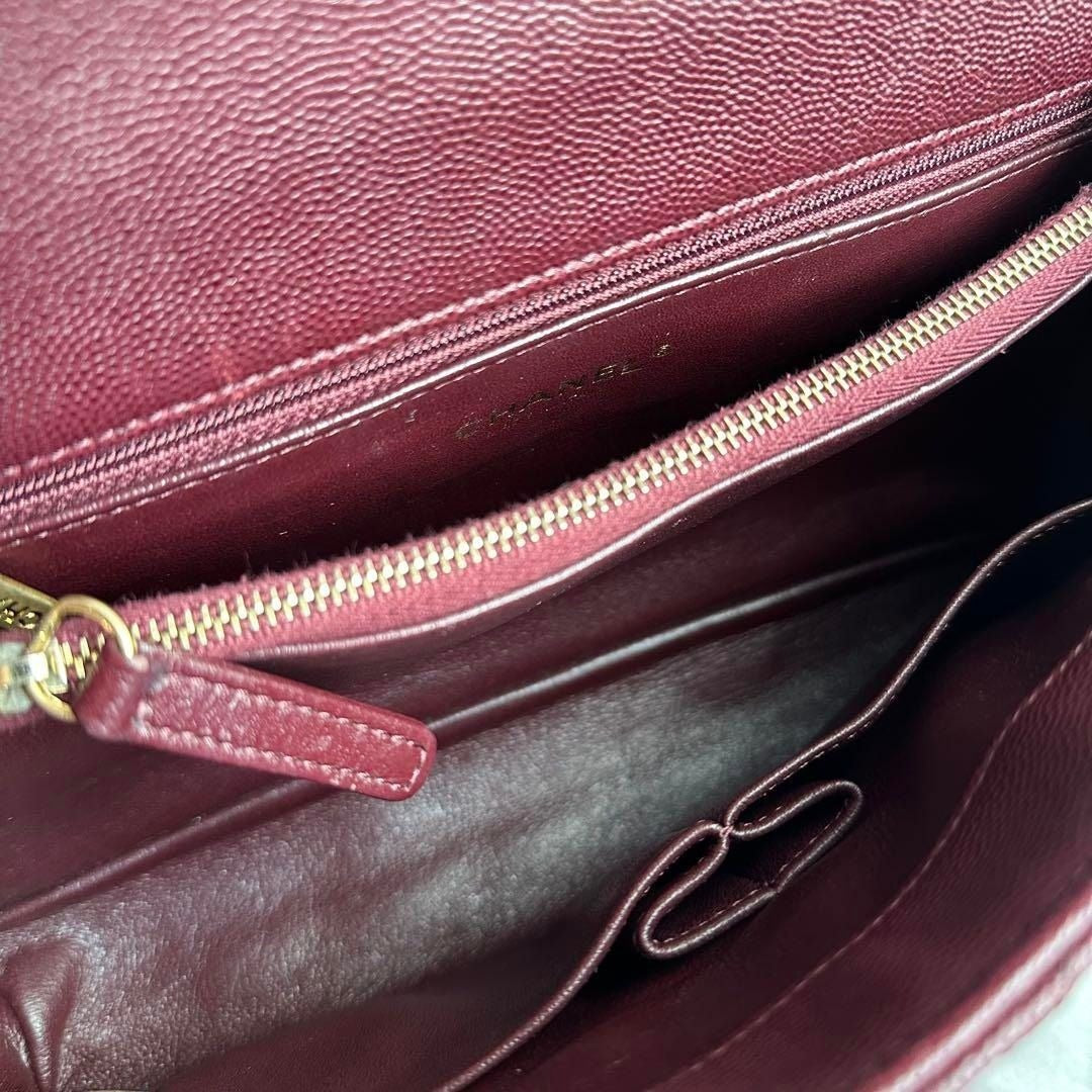 CHANEL Caviar Lizard Embossed Quilted Small Coco Handle Flap Burgundy