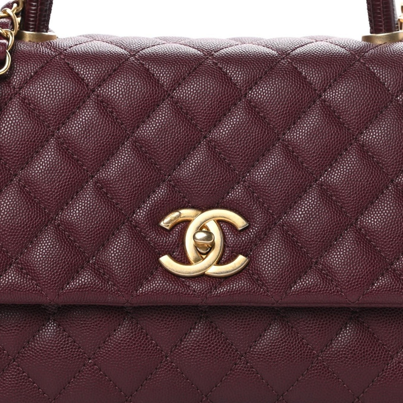 CHANEL Caviar Lizard Embossed Quilted Small Coco Handle Flap Burgundy