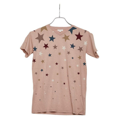 Gucci Star Print V-neck Short Sleeve T-shirt Size: 8 Pink Multicolor Cotton