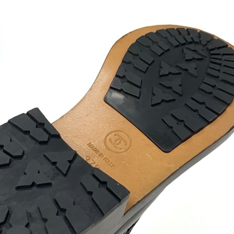 Chanel Boots Long Boots Shoes Leather Patent Black Gold Logo