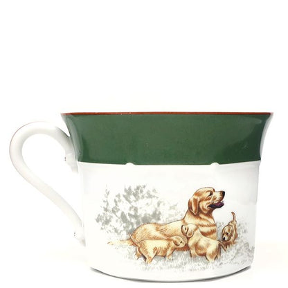 Hermes Tableware Chasse Golden Retriever Soup Cup Porcelain White and Green