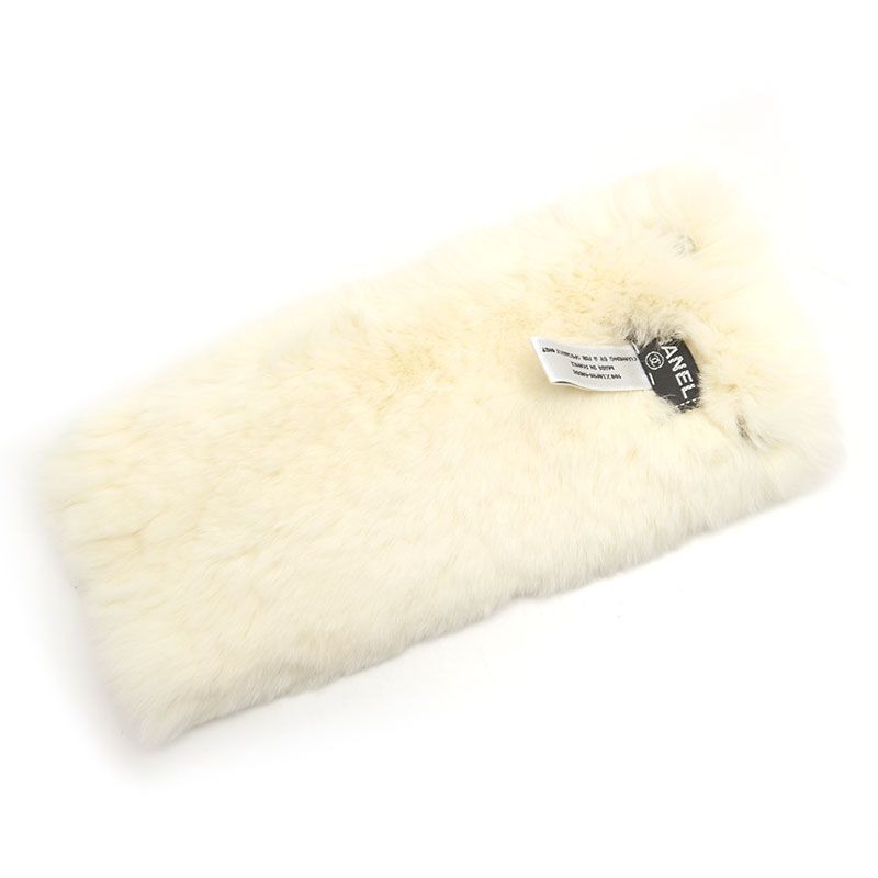 Chanel Fur Wristband Bracelet Bangle White Coco Mark