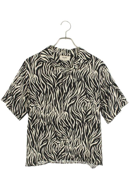 Celine 2c036843h Zebra All Over Pattern Open Collar Short Sleeve Shirt Men 38