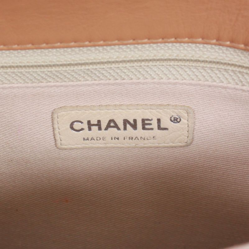 Chanel 255 Chocolate Bar Lambskin Beige Shoulder Bag Silver