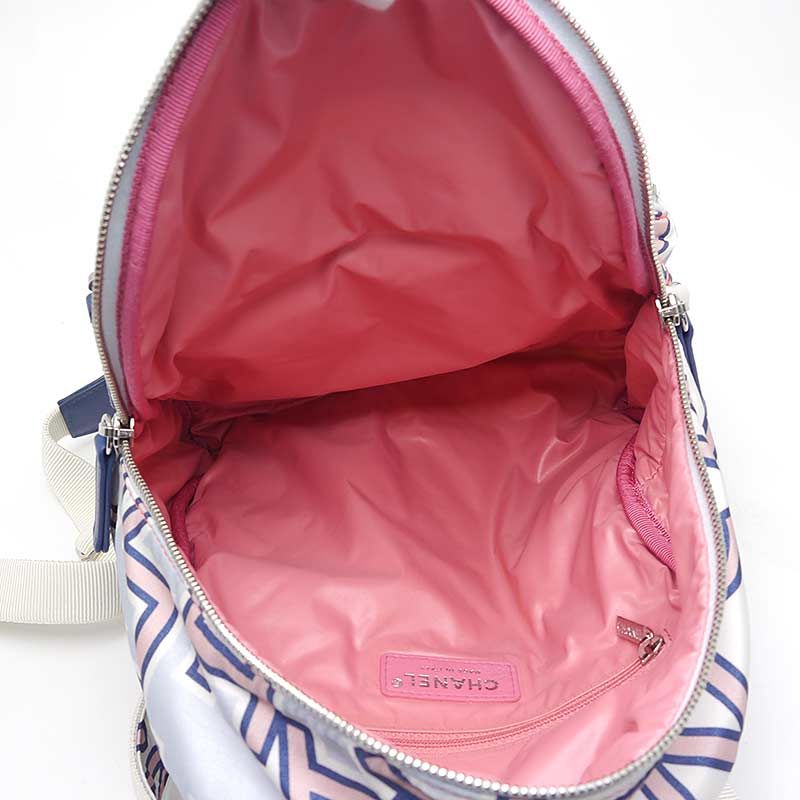 Chanel Logo Design Backpack Matelasse Neon Stitching White And Blue