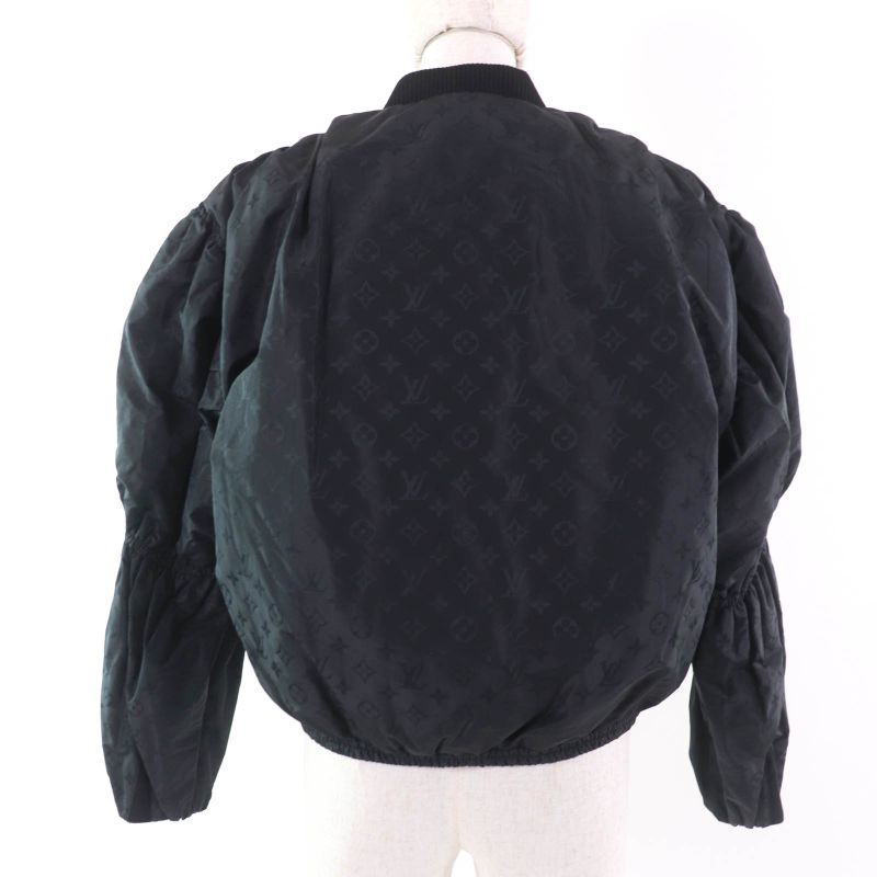 Louis Vuitton 22SS Silk Monogram Bishop Sleeve Bomber Jacket Black 36 Hanger
