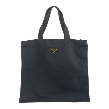 Prada Tessuto Triangle Logo Plate Black Gold Hardware Nylon Tote Handbag Ladies