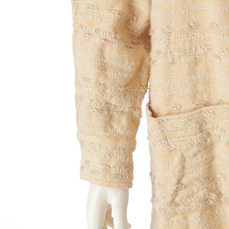 Chanel 99A Wool Cotton Tweed Stencil Collar Coat Outerwear P13844 Yellow 36
