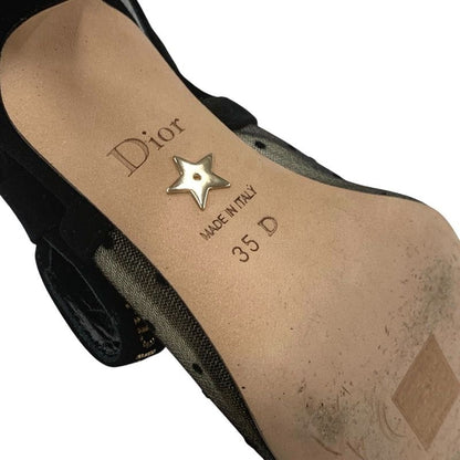Christian DIOR Jadior Sandals Shoes Mesh Suede Black Rhinestone Dot Ring Back
