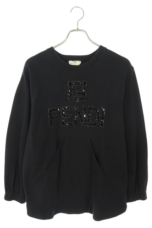 Fendi Fs7158 A7W7 Logo Bijoux Embellished Back Slit Sweatshirt Women's XXS