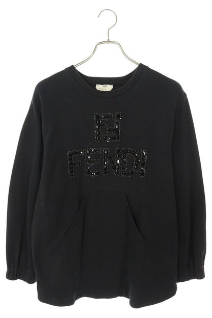 Fendi Fs7158 A7W7 Logo Bijoux Embellished Back Slit Sweatshirt Women's XXS