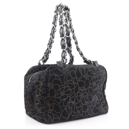 Chanel Camellia Chain Shoulder Suede Black Women's Tote Bag