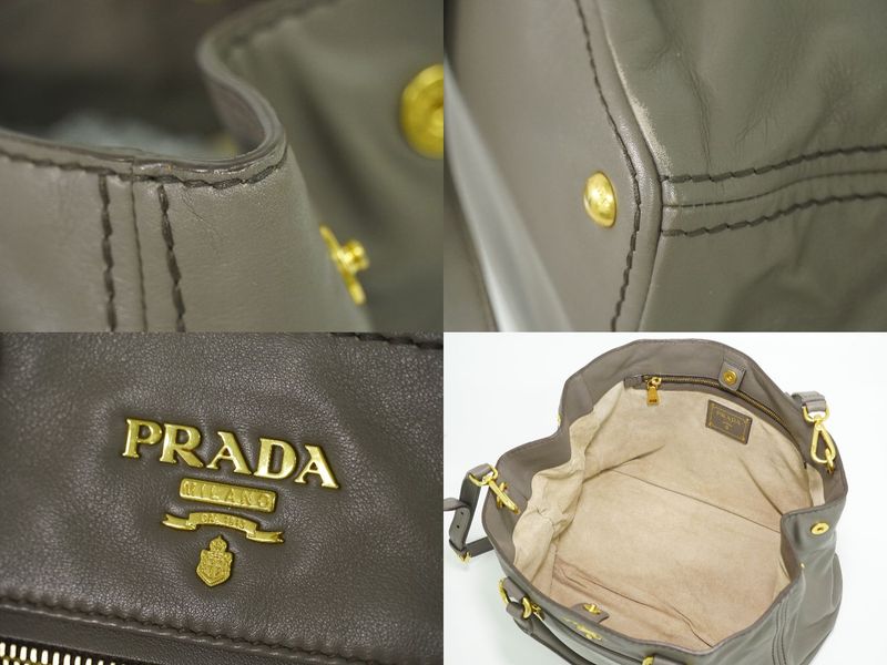 Authentic Prada Leather 2WAY Shoulder Bag Handbag Gray Bn2103 Bag Pre-owned