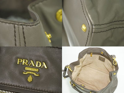 Authentic Prada Leather 2WAY Shoulder Bag Handbag Gray Bn2103 Bag Pre-owned