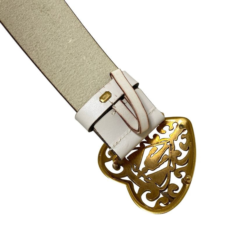 Gucci Belt 85 34 - 207557 White And Gold Heart Cles Strap Leather