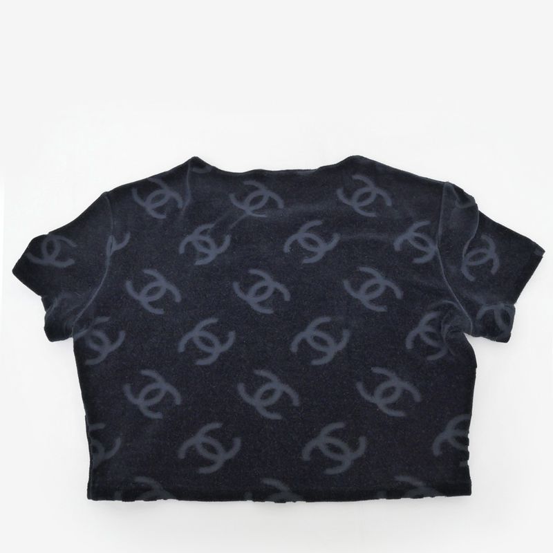Chanel Coco Mark Velor Chibi T-shirt Black 40 96P Short Sleeve T-shirt