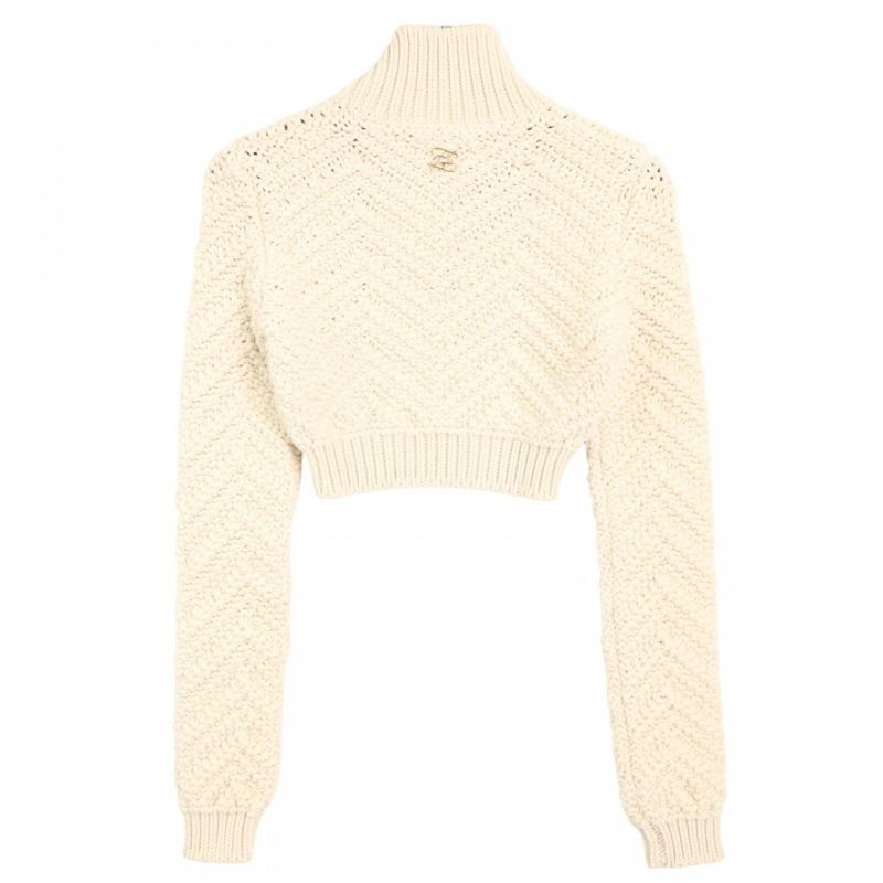 Fendi Knit Women's FF Logo Cropped Sweater Long Sleeve Clothing Tops Apparel