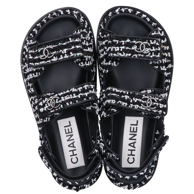 Chanel G35927 Coco Mark Tweed/leather Flats 36C