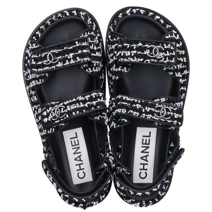 Chanel G35927 Coco Mark Tweed/leather Flats 36C