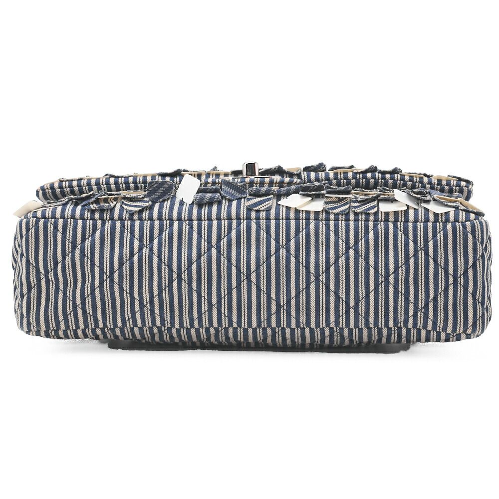 Chanel Shoulder Bag Matelasse Double Flap Stripe Chain Shoulder Cotton Navy And