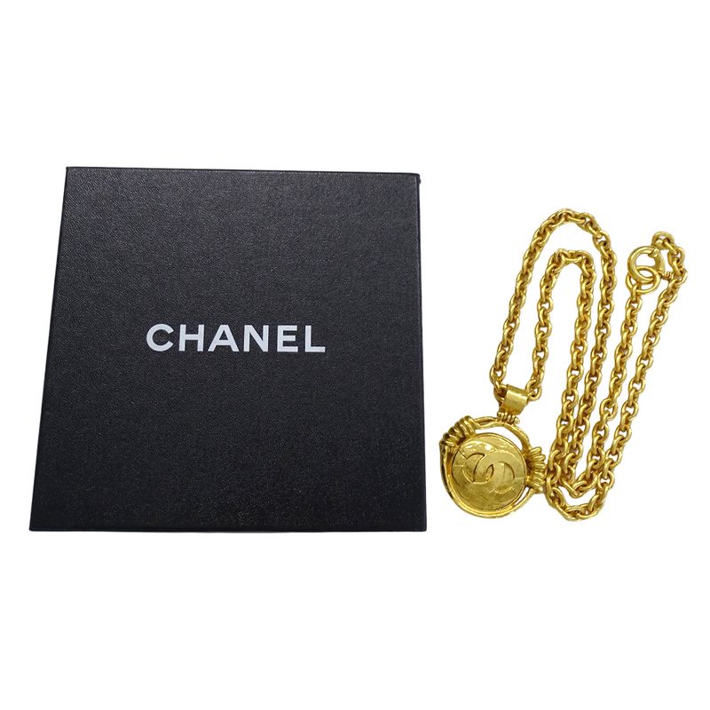 Chanel Necklace Women's Men's Brand Coco Mark Metal GP Gold Round Large Vintage