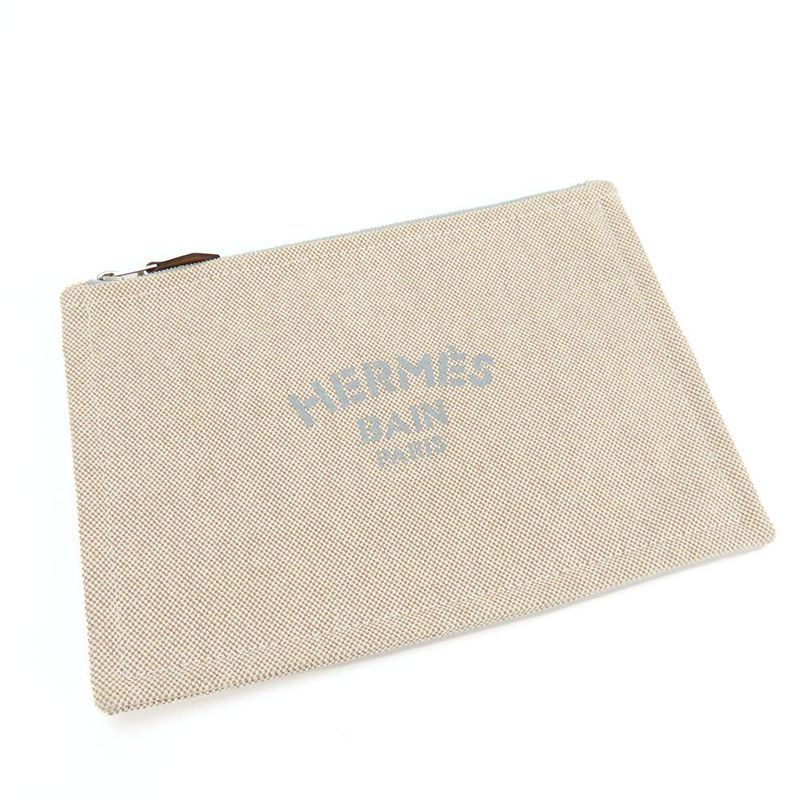 Hermes Pouch New Yachting PM Canvas Beige Silver Hardware Multi Pouch Logo
