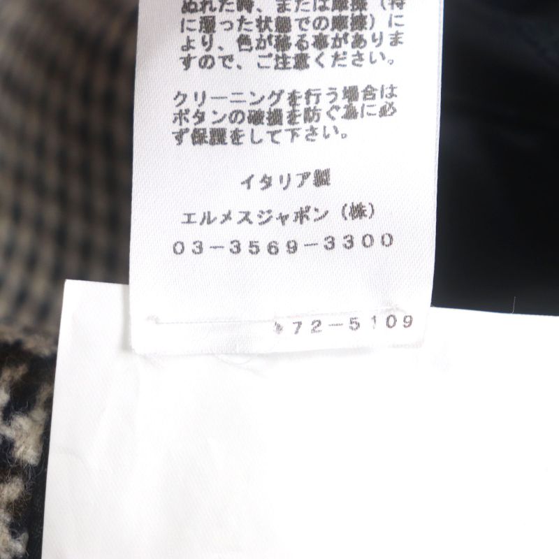 Hermes Wool Sheepskin Glen Check Belted Coat Brown 46 Genuine