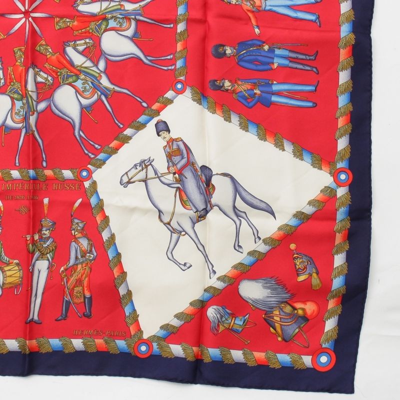 Hermes Carré 90 L'armee Imperiale Russe Russian Military Museum Silk Scarf Red