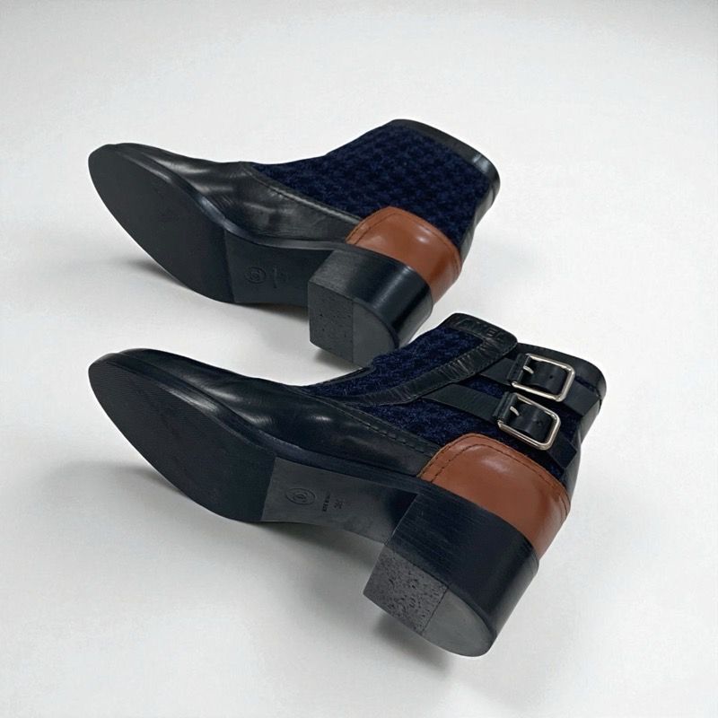 Chanel Boots Short Boots Shoes Tweed Black Navy Brown Logo Belt