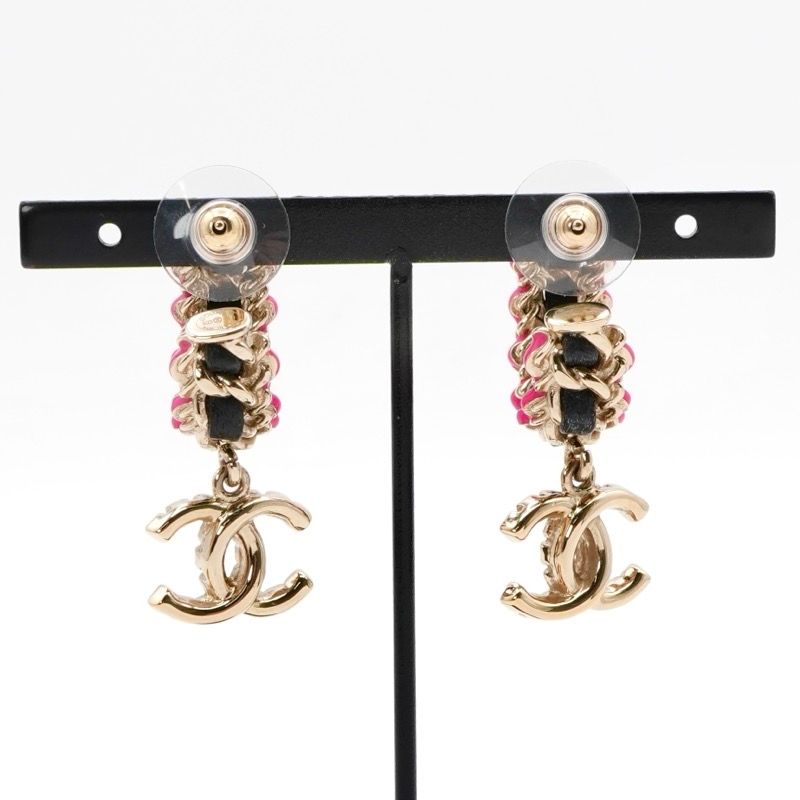 Chanel Earrings Earring Gold Black Pink Coco Mark Hoop