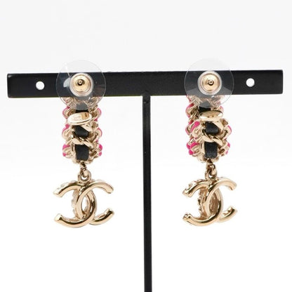 Chanel Earrings Earring Gold Black Pink Coco Mark Hoop