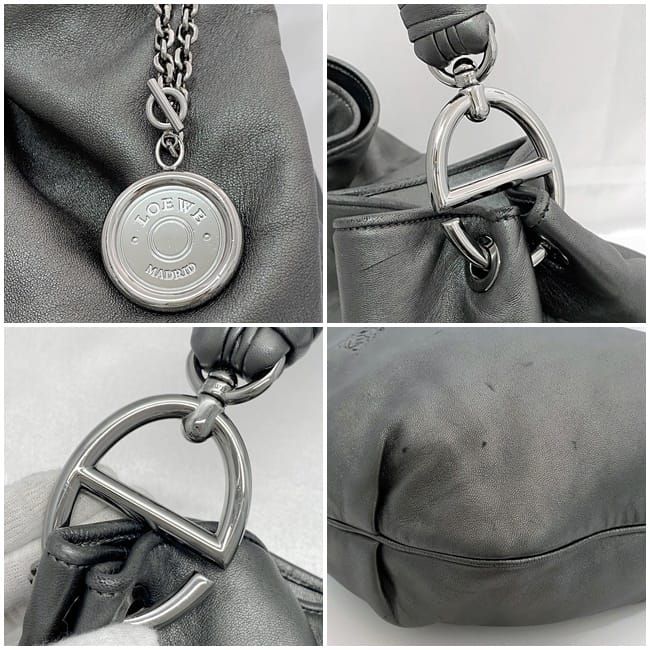 Loewe Tote Bag Metallic Gray Anagram Excellent Condition Preowned Leather