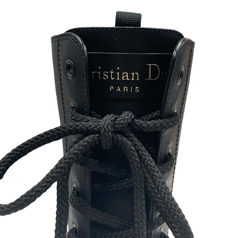 Christian DIOR Boots Short Boots Shoes Leather Rubber Black Middle Boots Logo