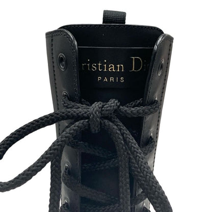 Christian DIOR Boots Short Boots Shoes Leather Rubber Black Middle Boots Logo
