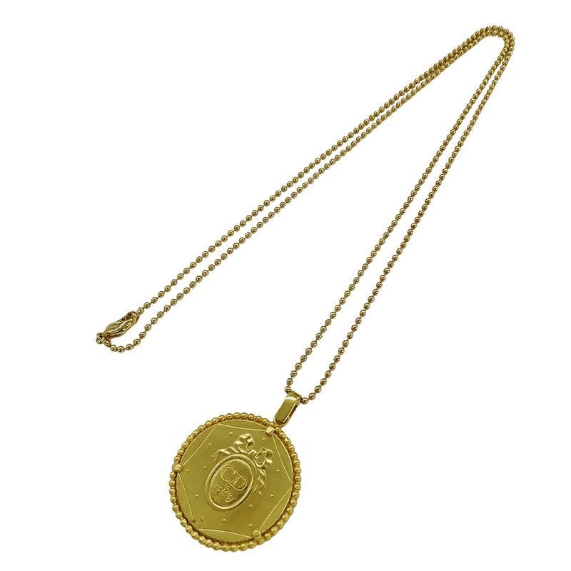 Dior Necklace Women's Branded Coin Ribbon Plated Gold Ball Chain Accessory