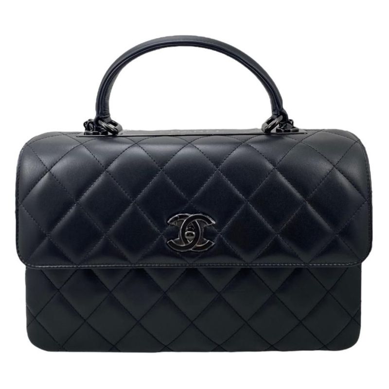 Chanel A92236 Top Handle Flap Bag Lambskin Black Random Plate Handbag Shoulder