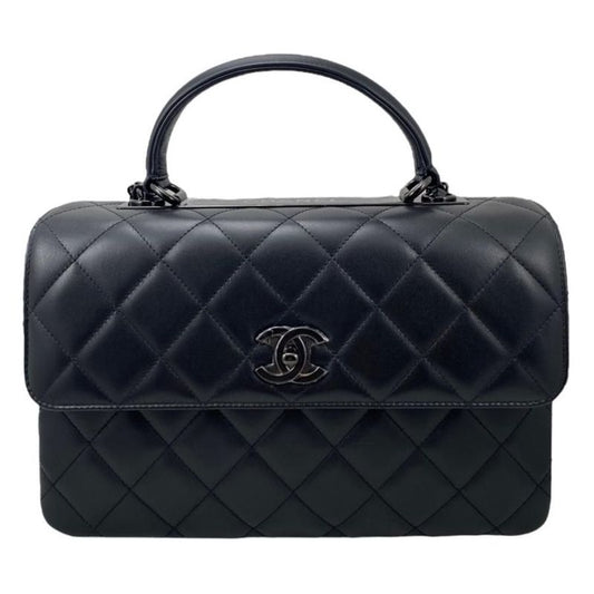 Chanel A92236 Top Handle Flap Bag Lambskin Black Random Plate Handbag Shoulder