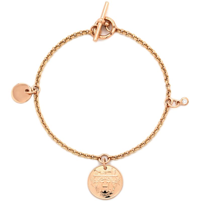 Hermes Bracelet Exlibris PM 18k Pink Gold Diamonds Rose Gold Sh Pink Gold Au750